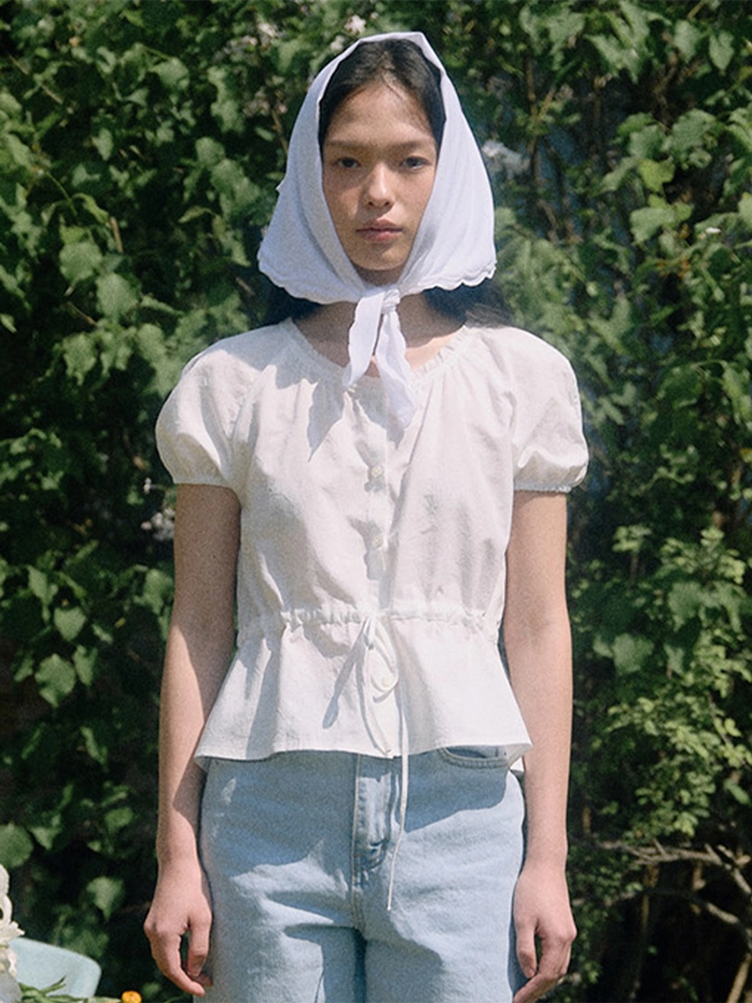 베이오드 Waist string short-sleeved blouse_white 상품 이미지 2