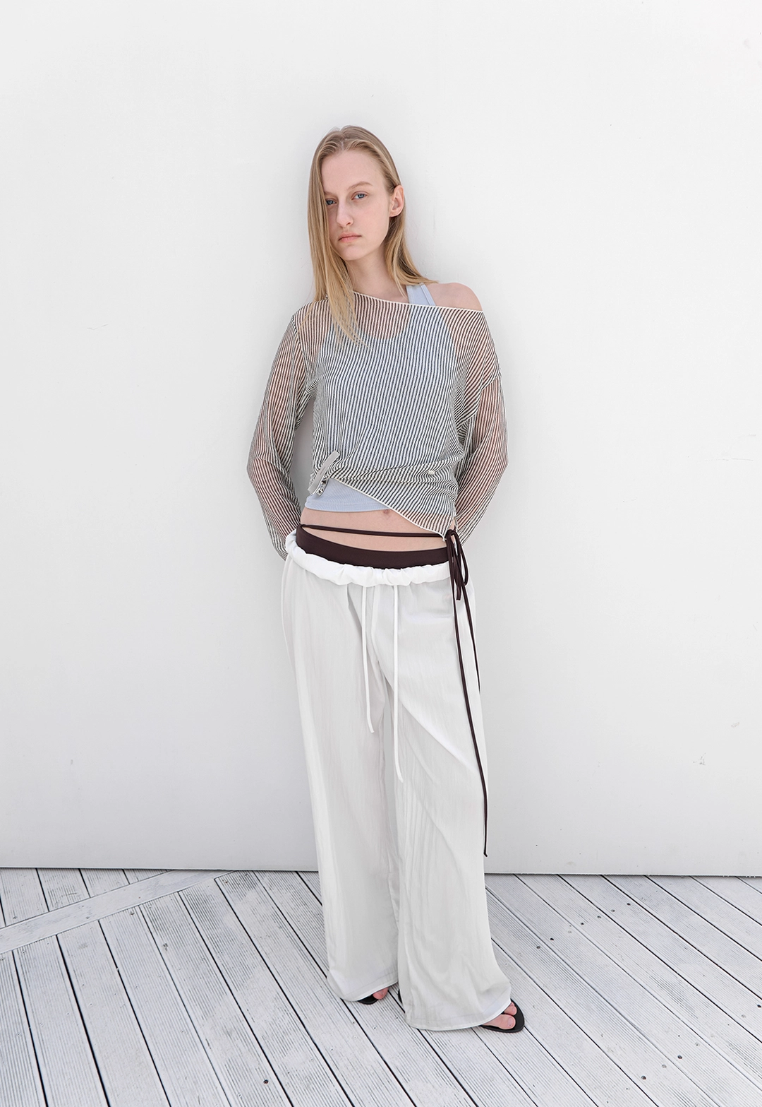 아뜰리에 나인 (BL-4431)STRIPE BOATNECK COVER UP BLOUSE 상품 이미지 3