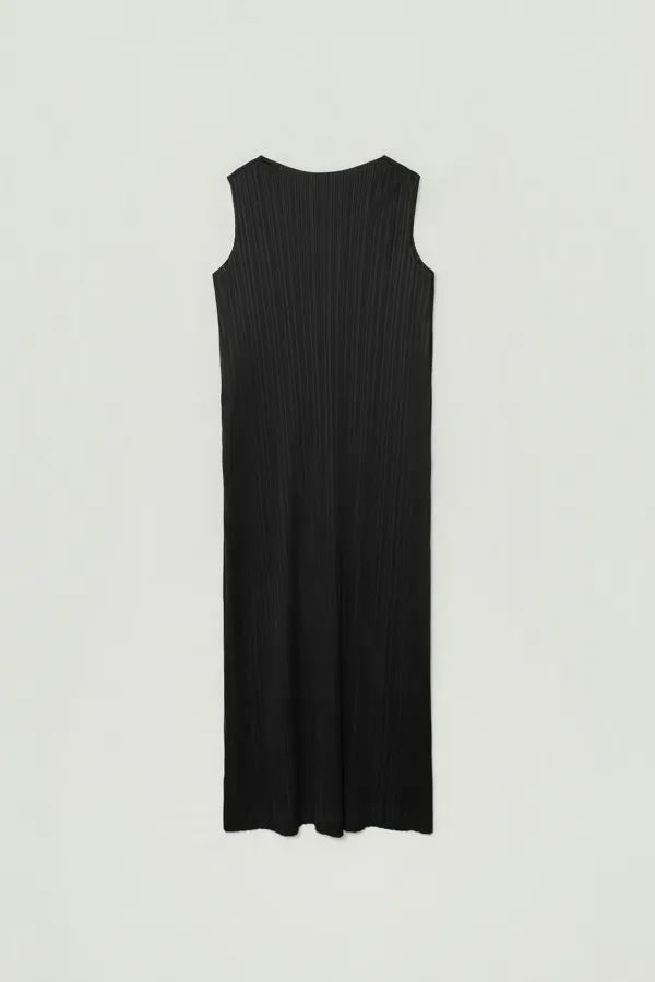 SION PLEATED SLEEVELESS LONG DRESS_BLACK