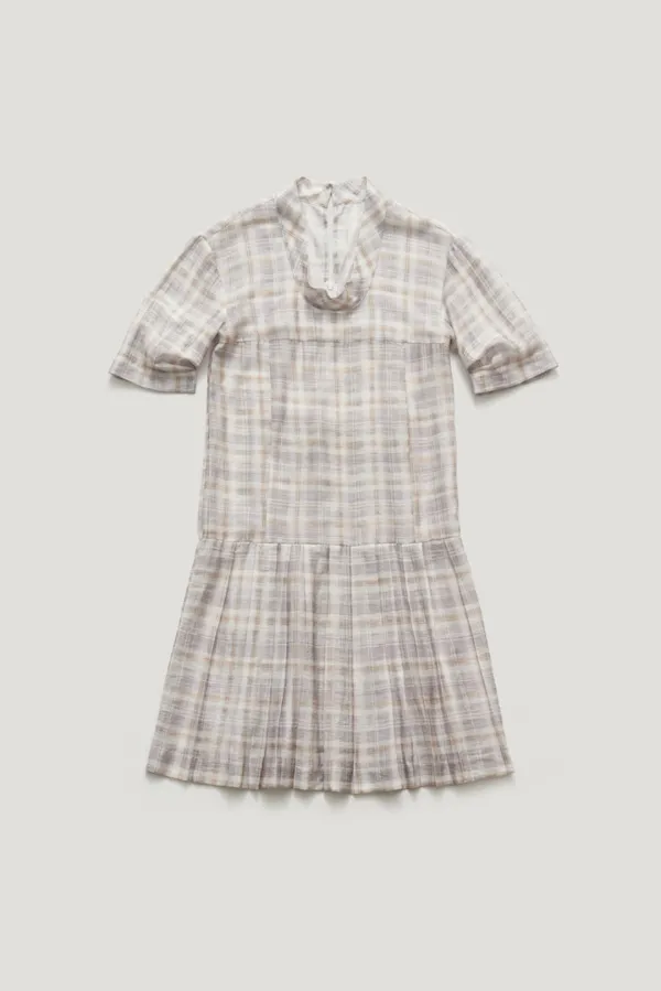 [EXCLUSIVE] FABLE PLEATED DEEP U-NECK CHECK DRESS_MUTED LILAC / ₩189,000  ->  ₩170,100 (10%)