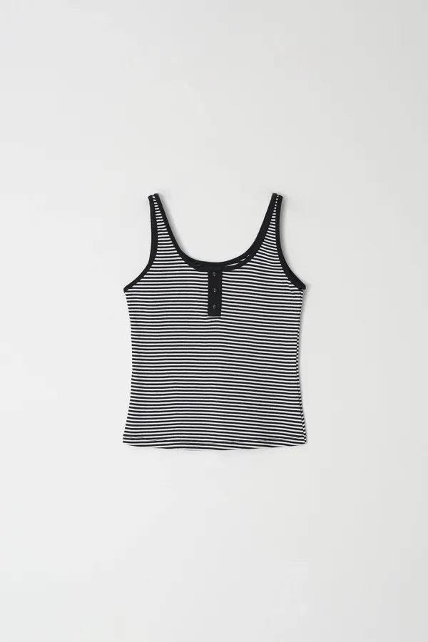 2nd/Button stripe sleeveless (Black)