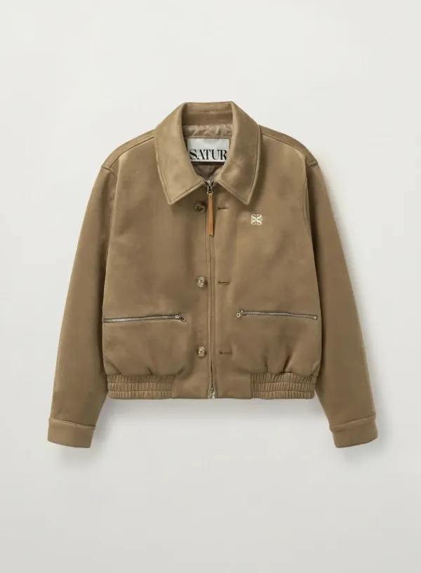(W) Teo Faux Suede Short Jacket - Beige