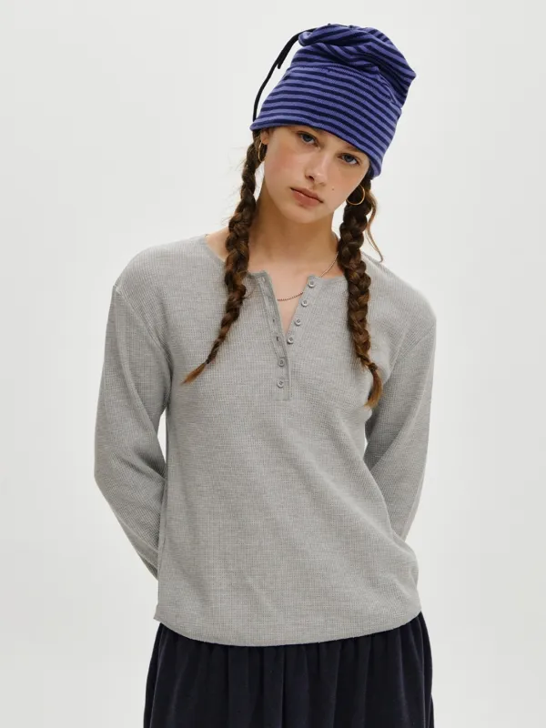 [PLZPROJECT]REGULAR WAFFLE HENLEY LONG SLEEVE, GRAY