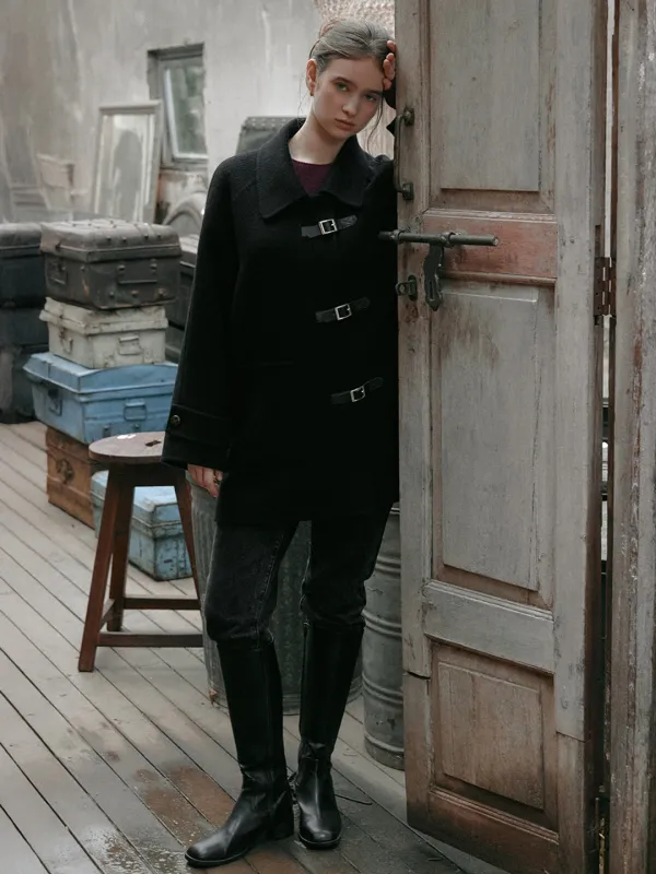 CAEL handmade wool buckle short coat_black