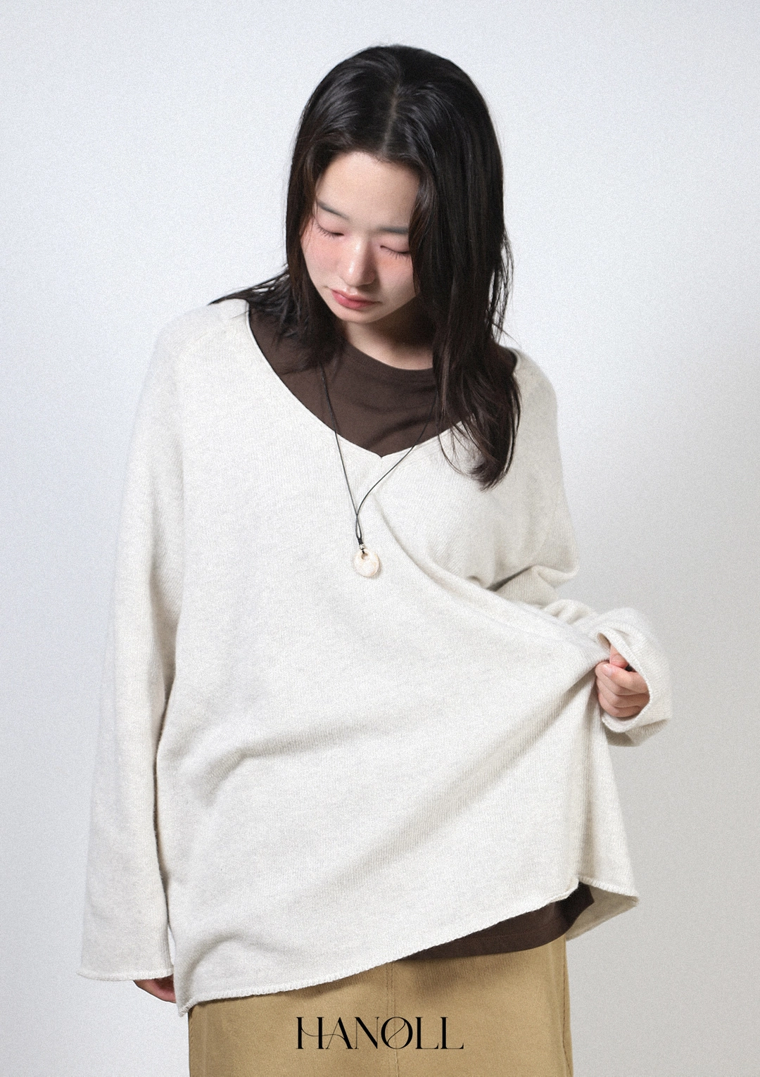 한올 Soft V-neck Knit (Ivory) 상품 이미지 2