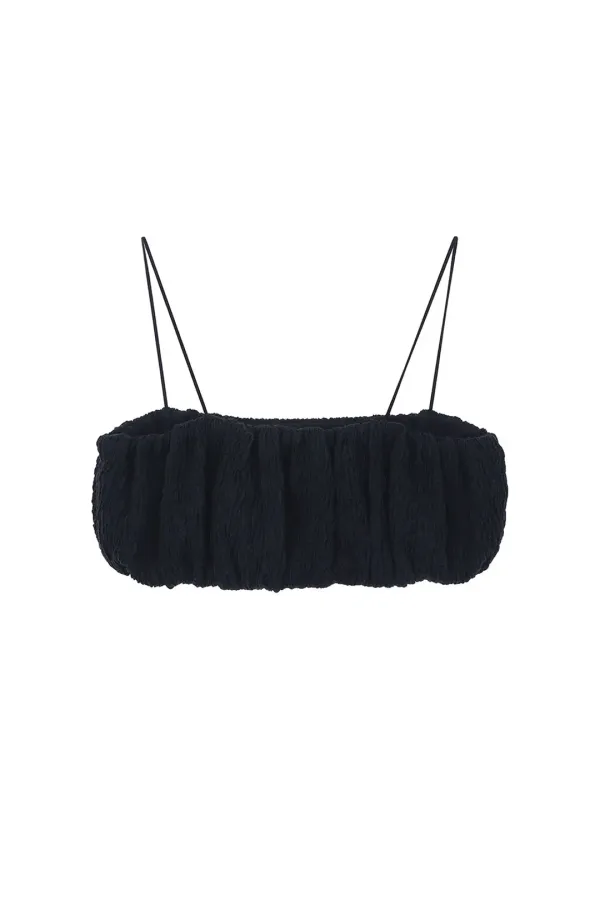 Ruched Crop Tube Top, Black