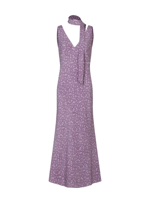 Sunday Floral Slim Dress (Scarf Set / Lavender)