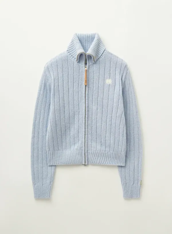(W) Faro Boucle Knit Zip-up - Sky Blue