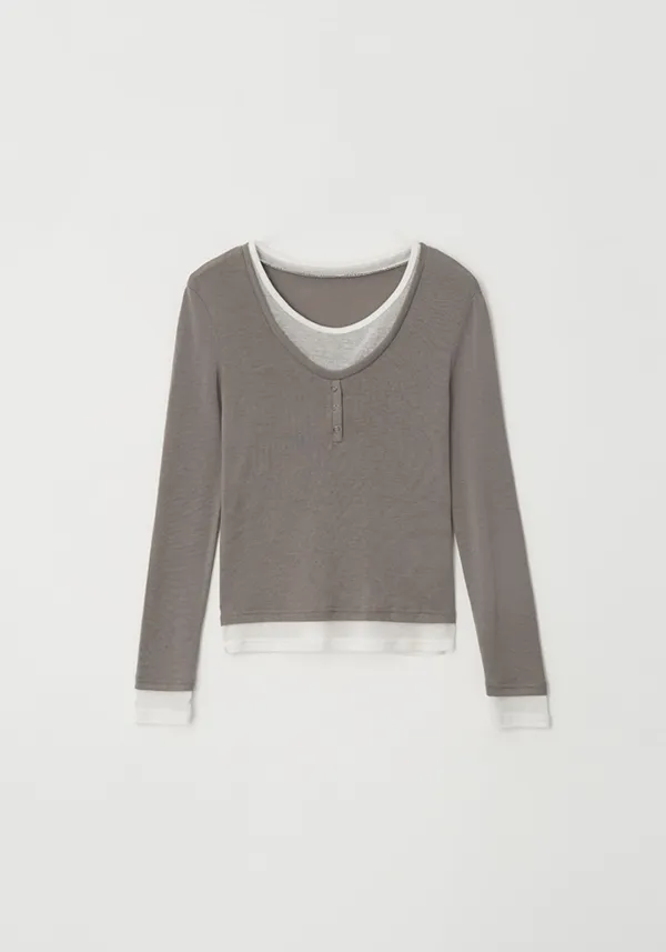 Button layered tee (Grey)