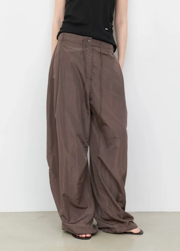 (PT-5798)YU TUCK CURVED BANDING NYLON PANTS