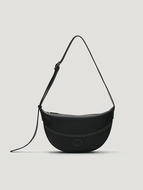 Soft leather half moon cross bag Black