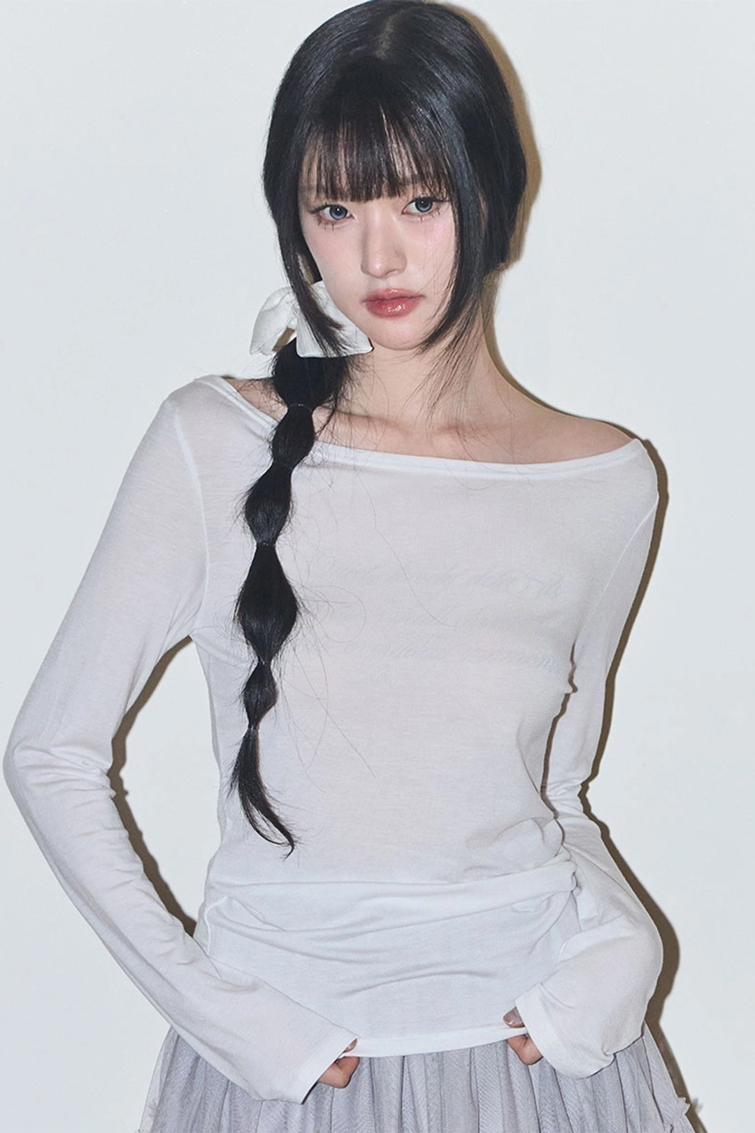 일리고 베이직 보트넥 롱슬리브 화이트 상품 이미지 2