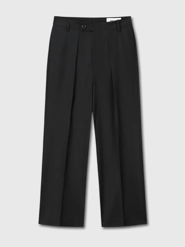 WOOL TWILL PLEATED TAILORED TROUSERS_ BLACK