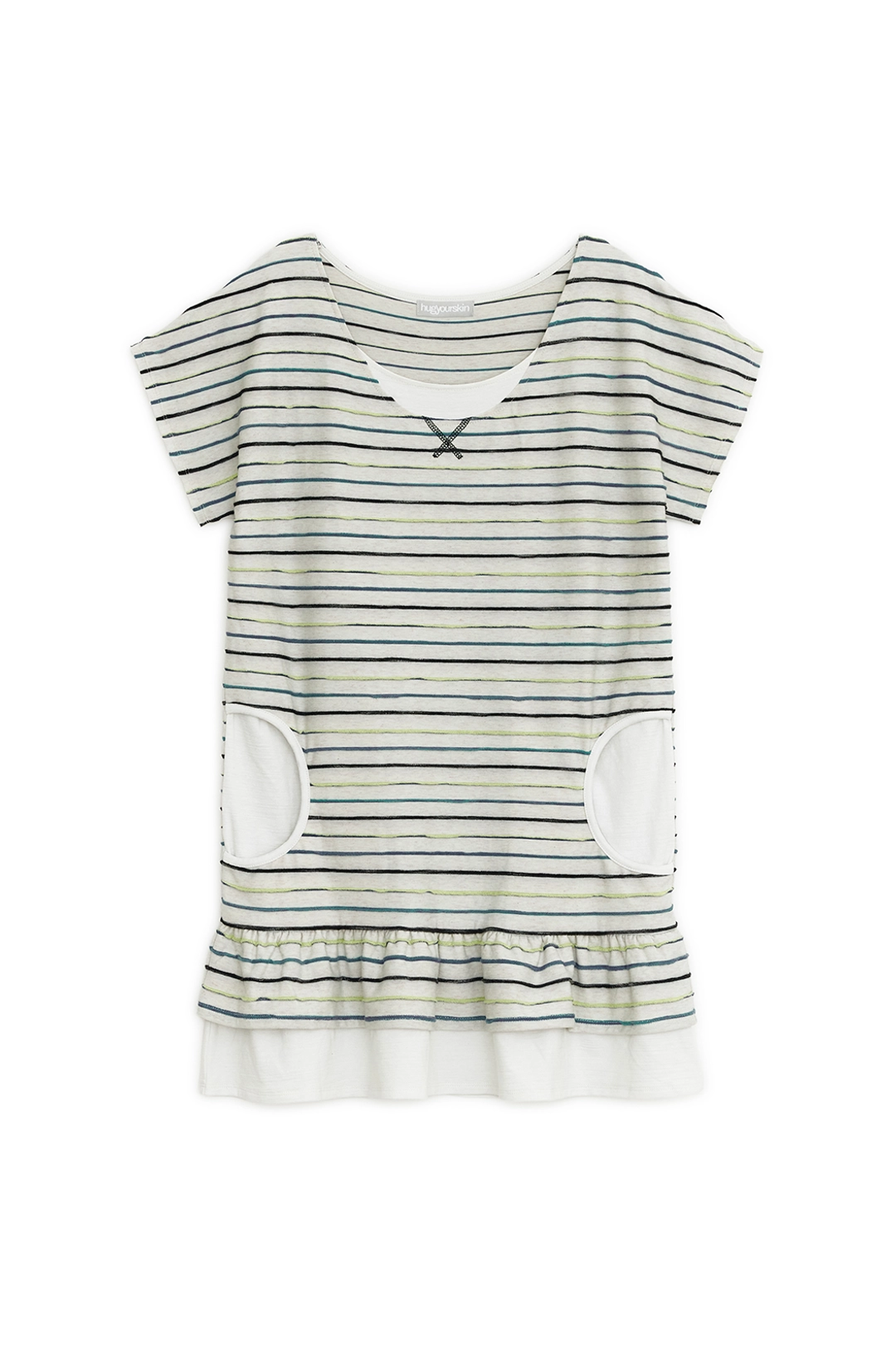 허그유어스킨 Stripe round pocket dress (Ivory) 상품 이미지 1