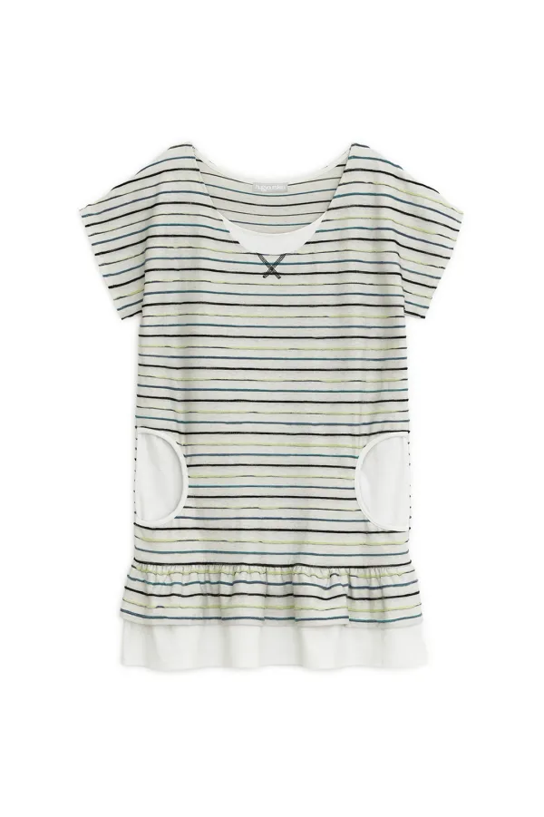 Stripe round pocket dress (Ivory)