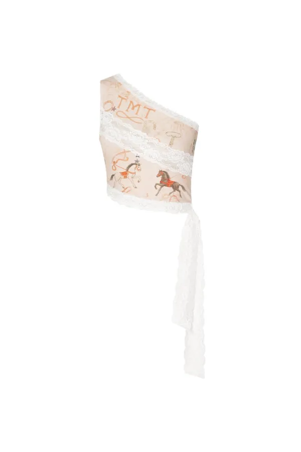 LACE PANEL ONE SHOULDER TOP (BEIGE)