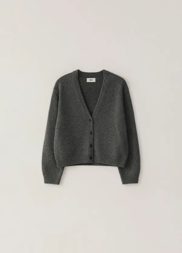 Amber Button V-Neck Cardigan - Charcoal (10월 말 순차배송)