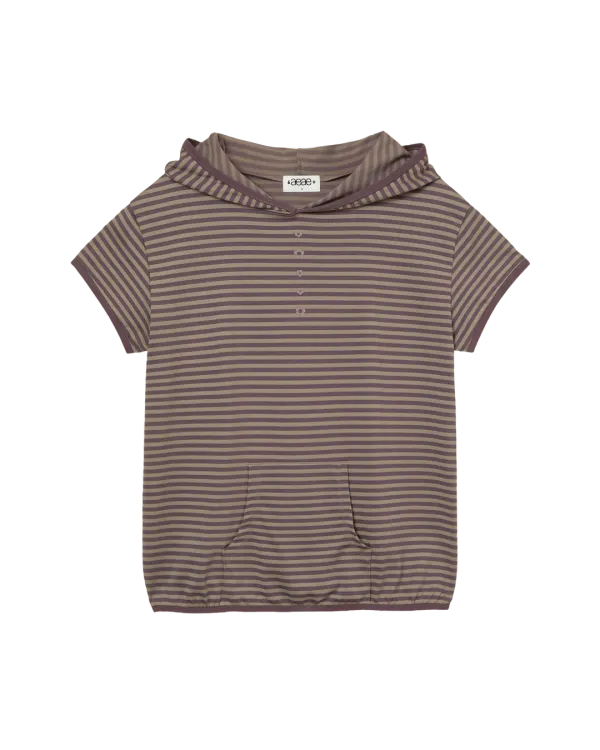 STRIPE HALF SLEEVE HOODIE [PURPLE]