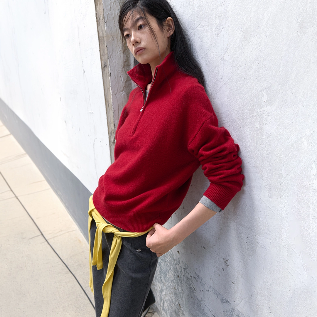 아뜰리에 나인 (T-7317)WOOL 100% HALF ZIP-UP LOOSE FIT KNIT 상품 이미지 1