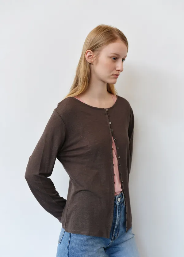 Linen Long Sleeve Cardigan(Khaki Grey)