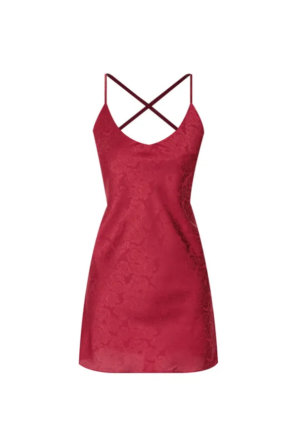 OPEN BACK MINI SLIP DRESS (RED)