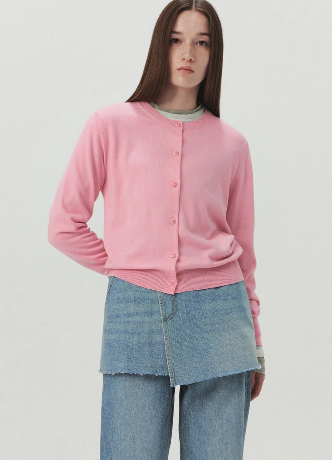 르바 Classic Round Knit Cardigan - Bubble Pink 상품 이미지 1