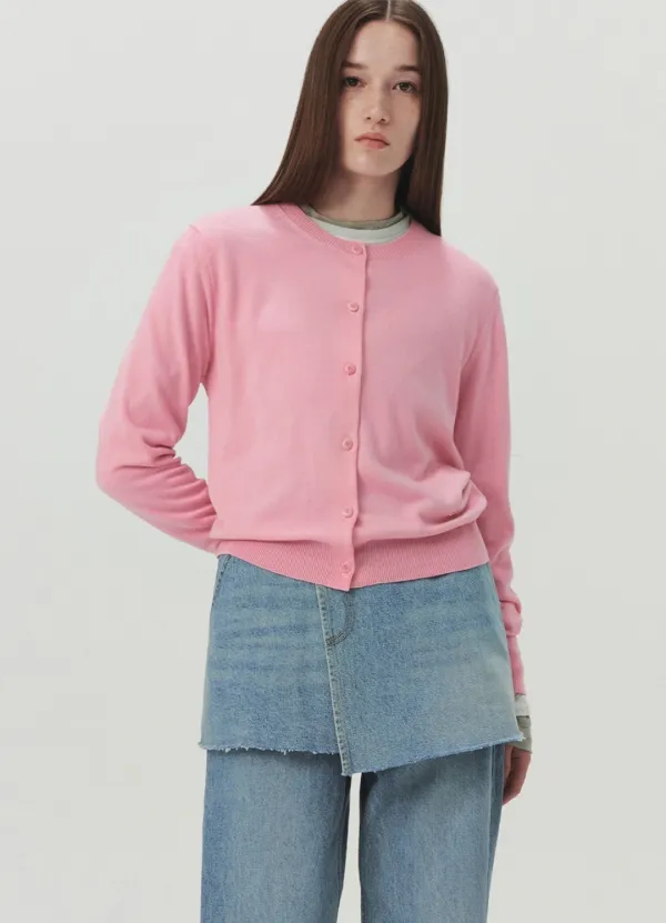 Classic Round Knit Cardigan - Bubble Pink