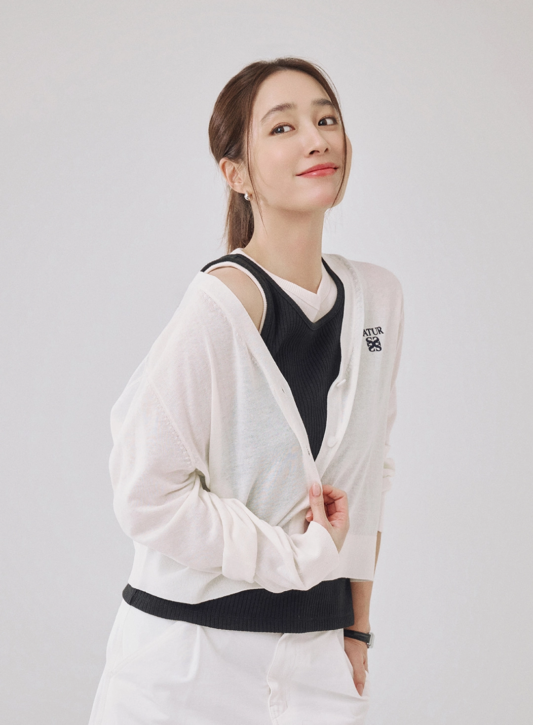세터 [이민정 Pick] (W) Logo Ribbed Sleeveless - Black 상품 이미지 2