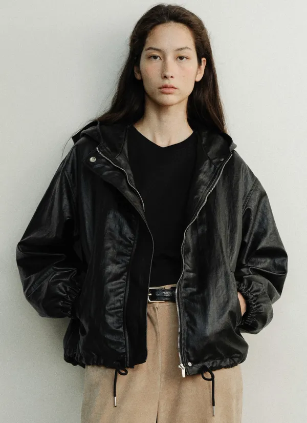 Morgan Hooded Leather Jumper (Black)