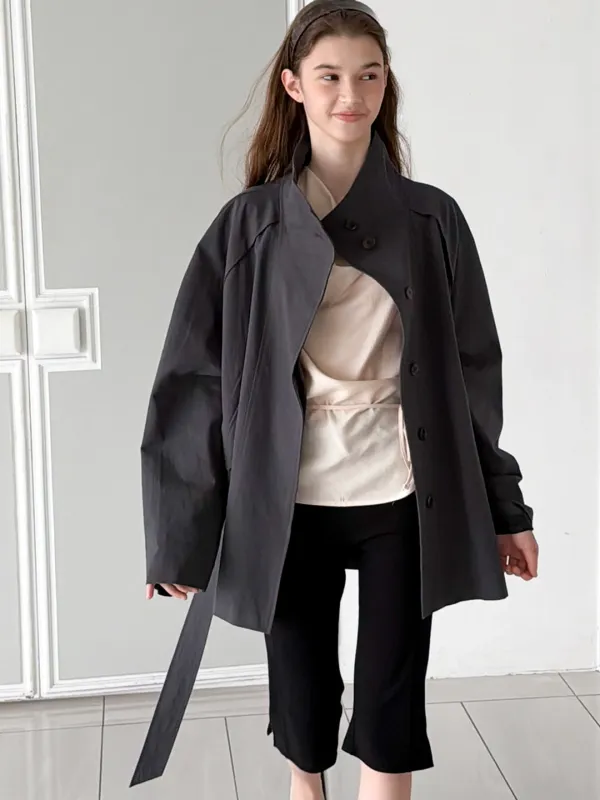 (10/8 예약배송)HIGHNECK BELT TRENCH COAT - CHARCOAL