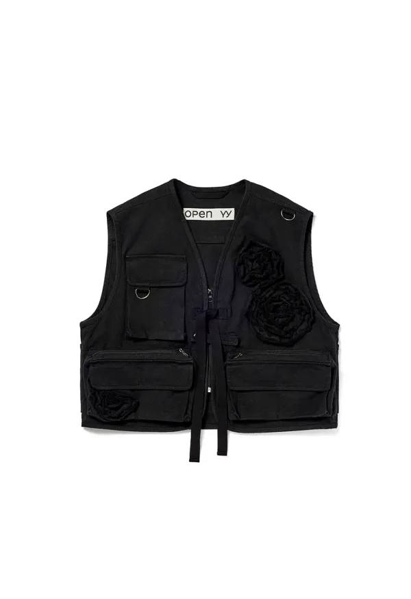 APPLIQUÉ CARGO VEST, BLACK