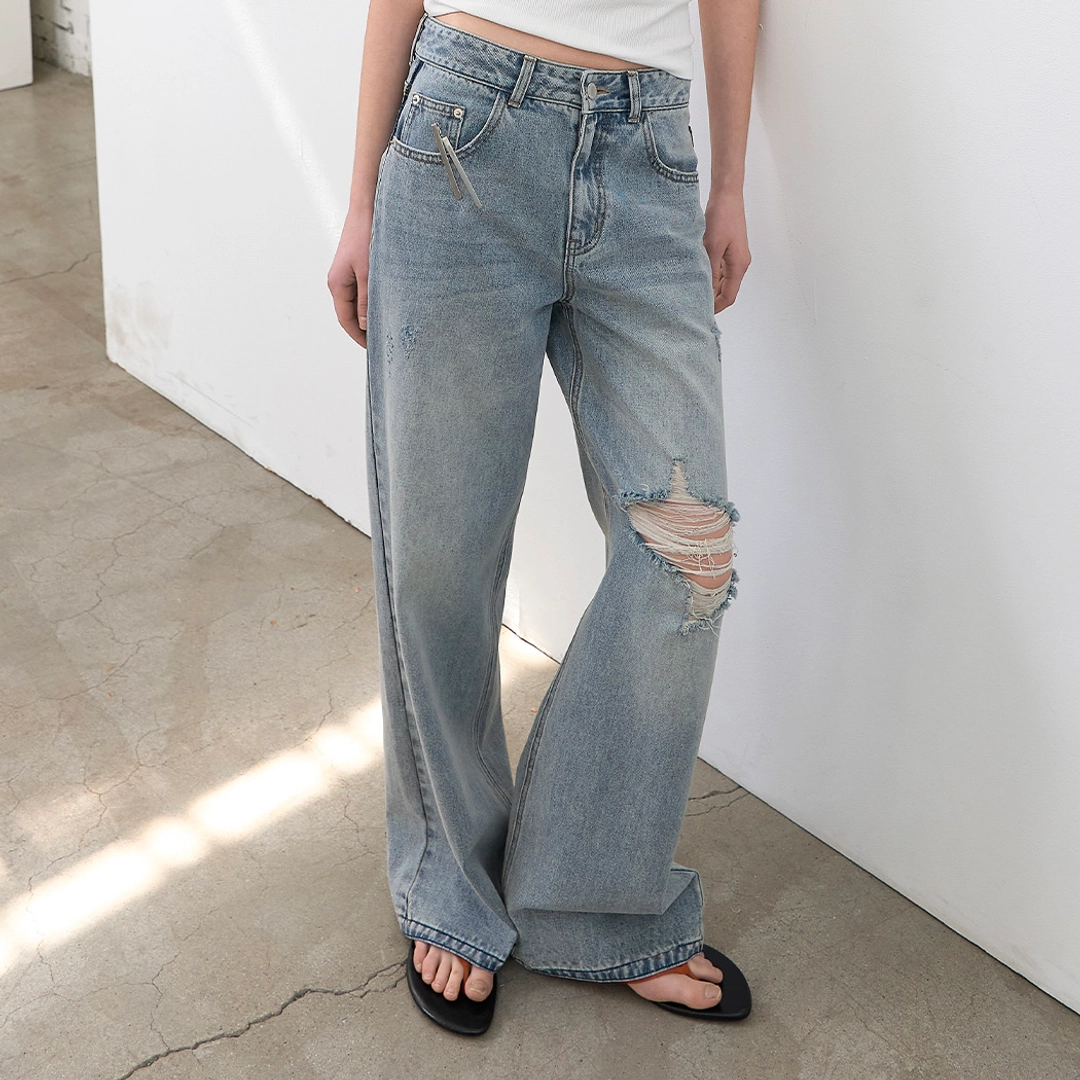 아뜰리에 나인 (PT-5793)DESTROYED WASHED WIDE DENIM 상품 이미지 1