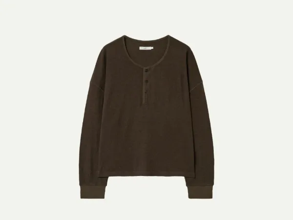Via Henleyneck long sleeve waffle T-shirt (Brown)