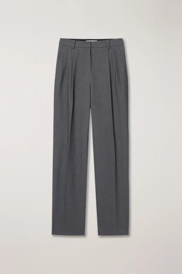 DOUBLE PLEATED WOOL SLACKS CHARCOAL GREY