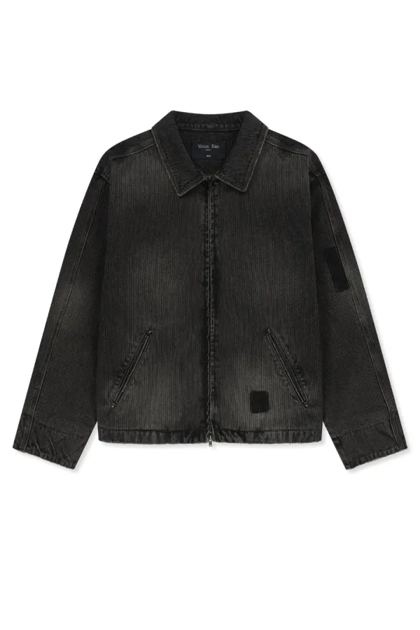 WASHED RIB DENIM ZIP UP JUMPER FOR MEN IN DARK GREY