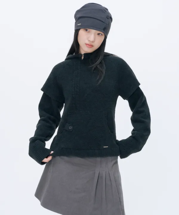 [10월 19일 발매] Layered twist hoodie knit BLACK