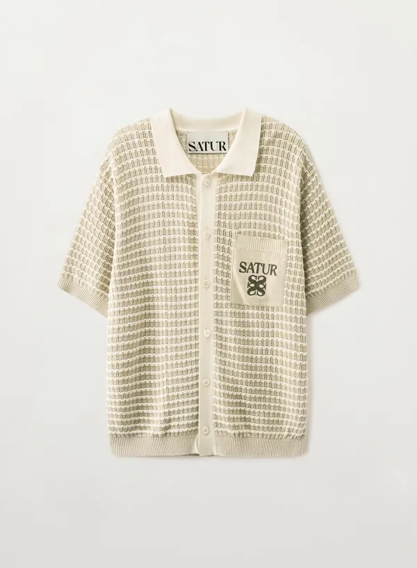 Skashi Collar Half Knit Cardigan - Cream