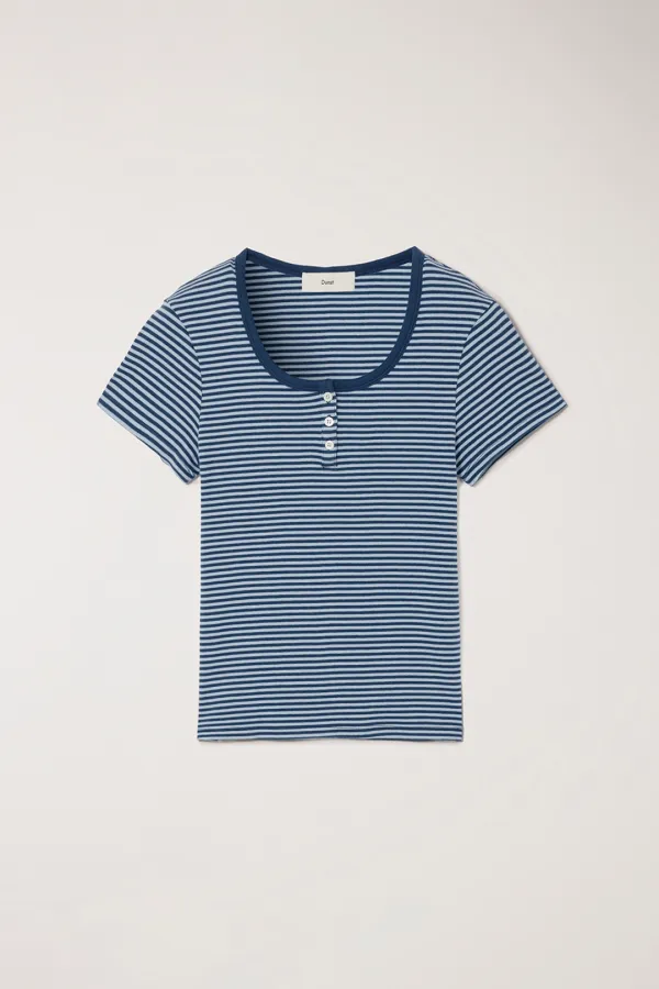 CLASSIC SCOOP NECK TOP BLUE STRIPE