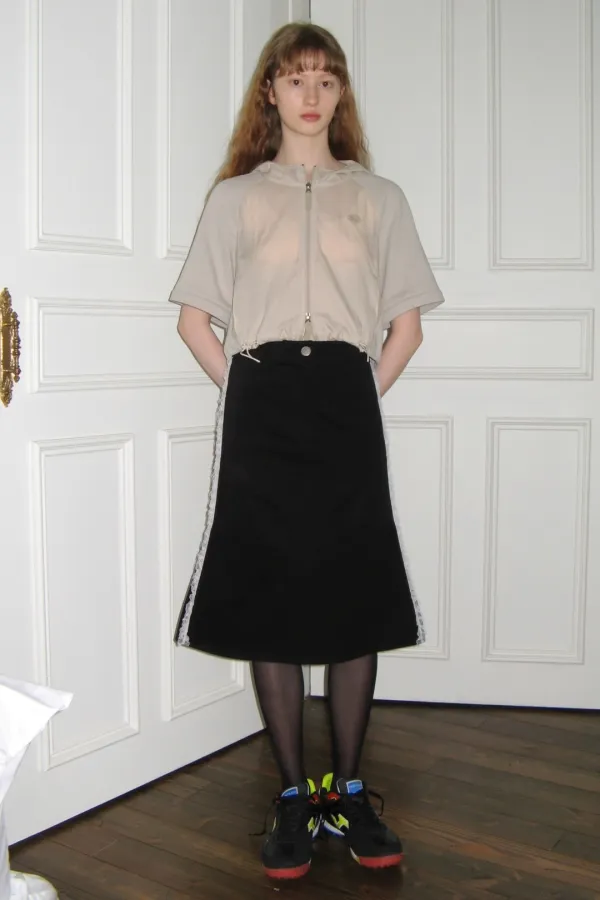 Side Frill Midi Skirt (Black)
