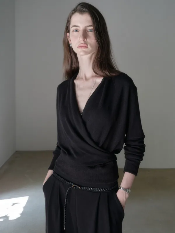 LOY WRAP DRAPE TOP_BLACK
