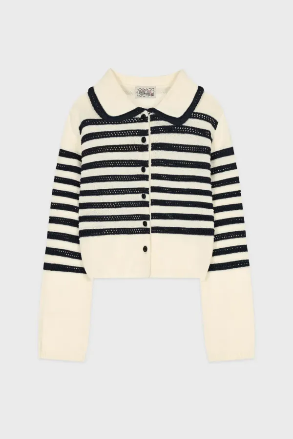 Stripe Collar Cardigan (Ivory)