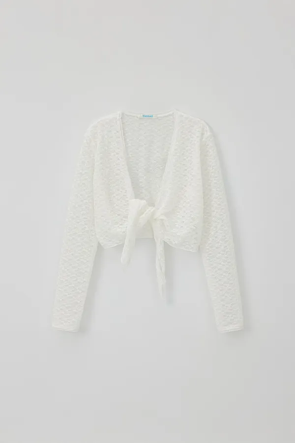 (1st re-stock) T/T Veil lace tie cardigan (white)