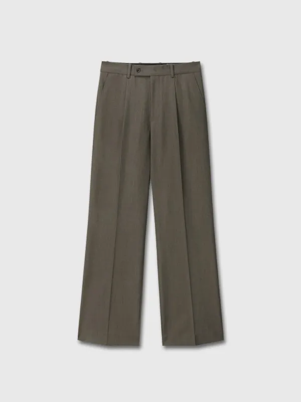 (W) MELANGE WOOL WIDE-LEG PLEATED TROUSERS_ HAZELNUT