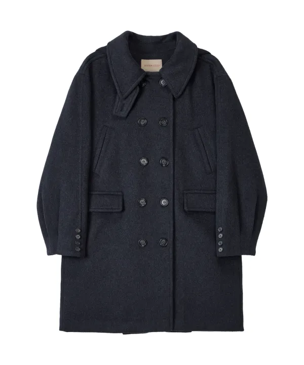Wool Hood Detachable Double Coat-Navy