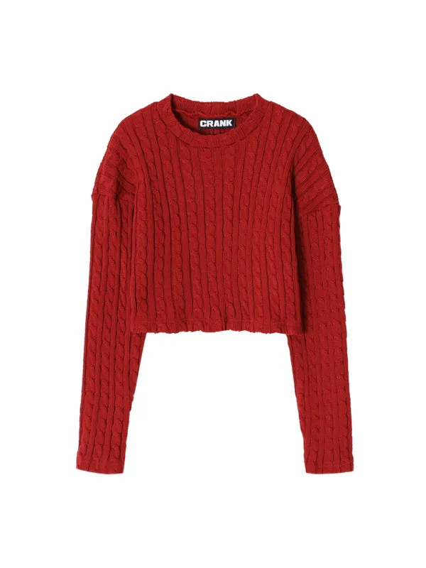 [Last one] RIBBON CABLE CROPPED KNITWEAR_RED