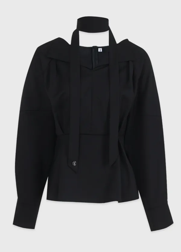  [44-120]  Vysha Open Collar Peplum Blouse  바이샤 오픈 카라 페플럼 블라우스 (봄-가을-클래식룩-페미닌룩-허리절개-페플럼-타이-오픈카라-뒷지퍼-빅사이즈-자체제작) 