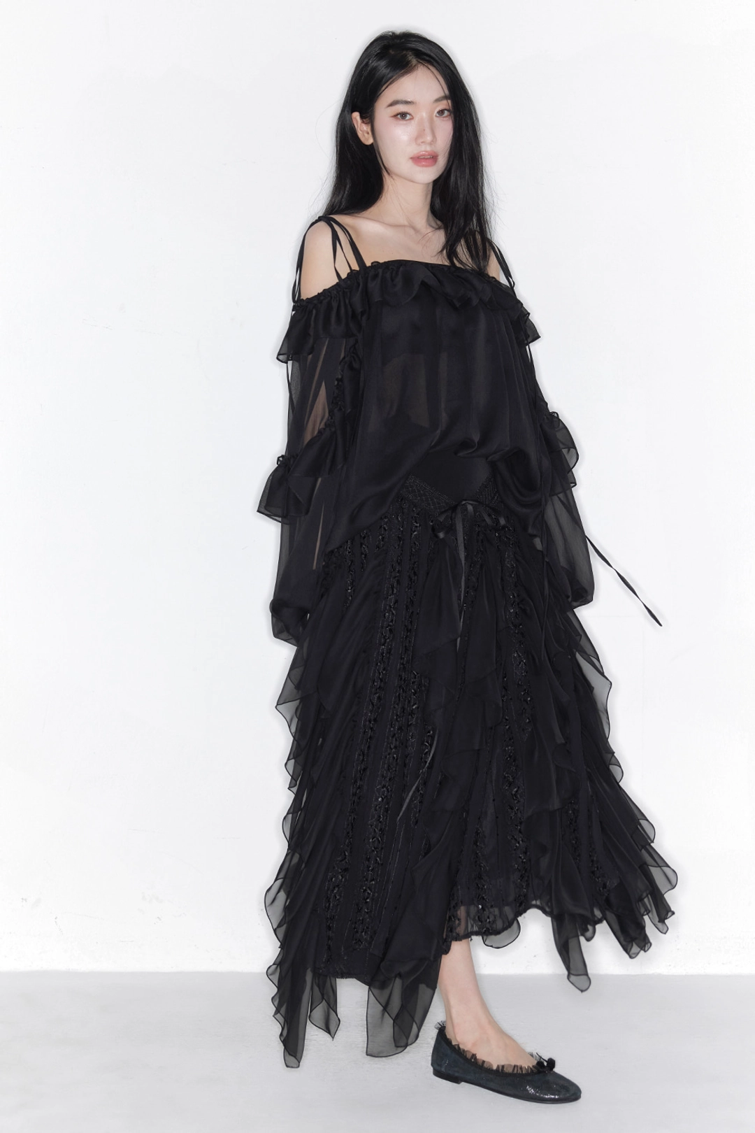 더티스 [Exclusive]MAISON CHIFFON LACE MAXI SKIRT_TT6S502BK 상품 이미지 2