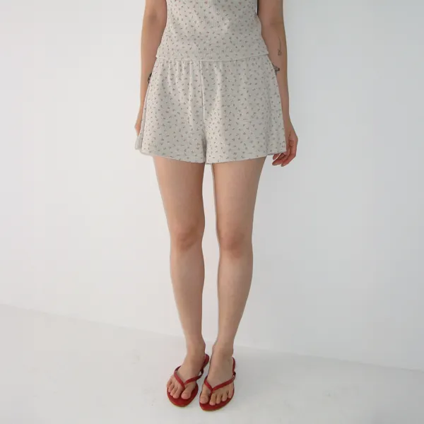 WALFFLE FLORAL SHORT PANTS OATMEAL