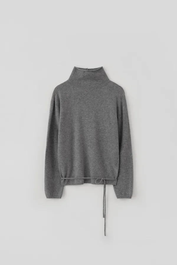 Back-Neck Slit Turtle-Neck Top_Melange Gray