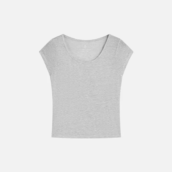 SITP5300 시스루 캡소매 슬림 반팔 티_Melange gray